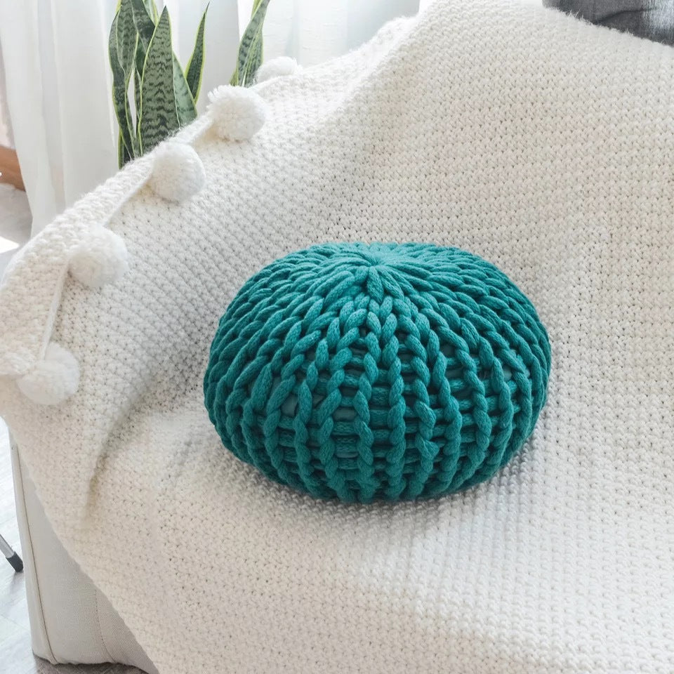 Round Handwoven Knit Pouf Pillow