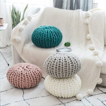 Load image into Gallery viewer, Round Handwoven Knit Pouf Pillow
