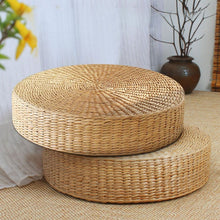 Load image into Gallery viewer, Hand-Woven Natural Wicker Circular Floor Cushion
