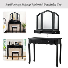 Load image into Gallery viewer, Makeup Vanity Dressing Table Set with Stool and 3 Mirrors (Black)
