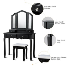Load image into Gallery viewer, Makeup Vanity Dressing Table Set with Stool and 3 Mirrors (Black)
