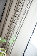 Load image into Gallery viewer, Boho White Linen Curtains with Tassels &amp; Geometric Design
