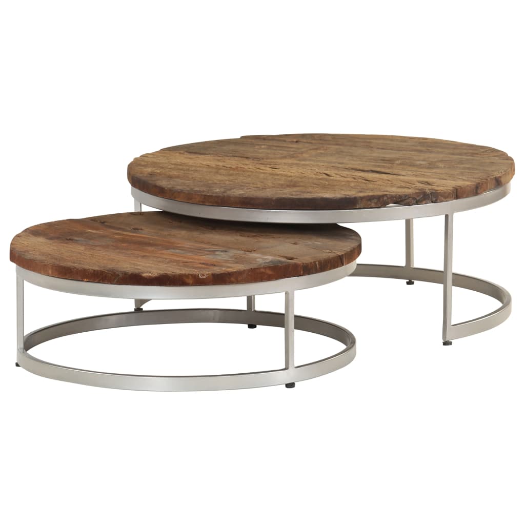 Solid Reclaimed Wood Nesting Round Coffee Table Set
