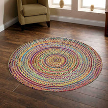 Load image into Gallery viewer, Boho Round Multi-Colored Hand Woven Jute Rug
