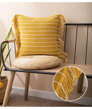 Load image into Gallery viewer, Yellow Boho Stripe Tassel Pillow Cushion Cover

