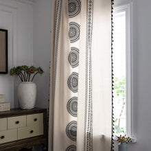 Load image into Gallery viewer, Boho Semi Blackout Linen Curtains with Black Geometric Pattern
