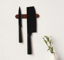 Load image into Gallery viewer, Solid Dark Wood Wall Mounted Magnetic Knife Rack
